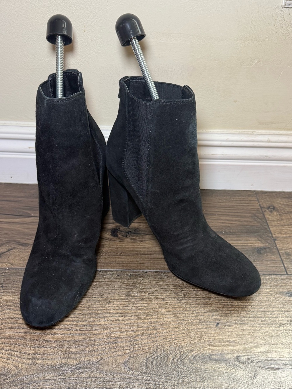Sam Edelman Black Suede 4" Block Heel Ankle Boots Booties Size 9 1/2 9.5